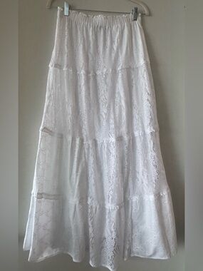 White Lace Tiered Maxi Skirt - Women's